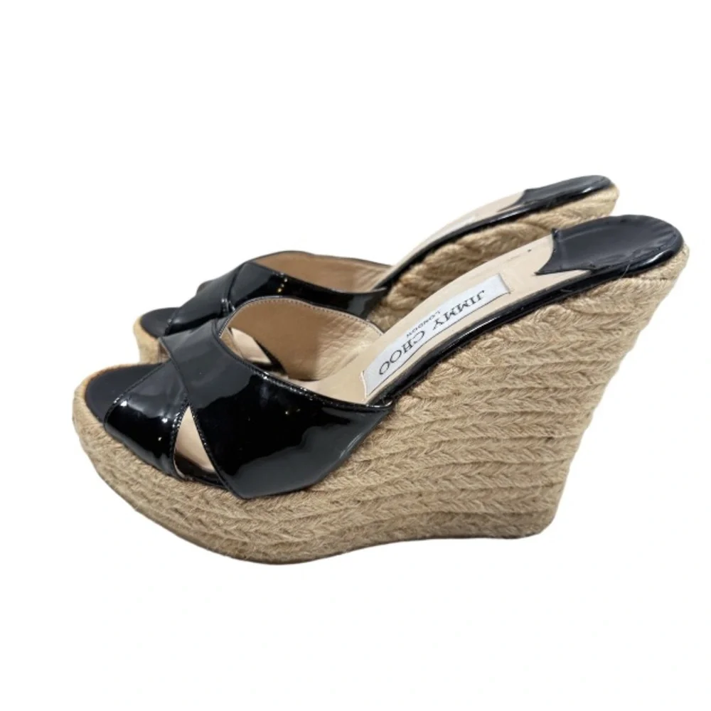 JIMMY CHOO London | Sandals Patent Leather Black Platform Summer Vacation Lux